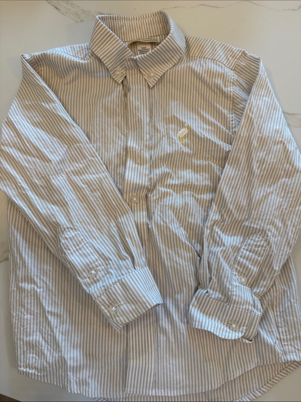 The Beaufort Bonnet Company Men's Beige and White Striped Button-Down Shirt